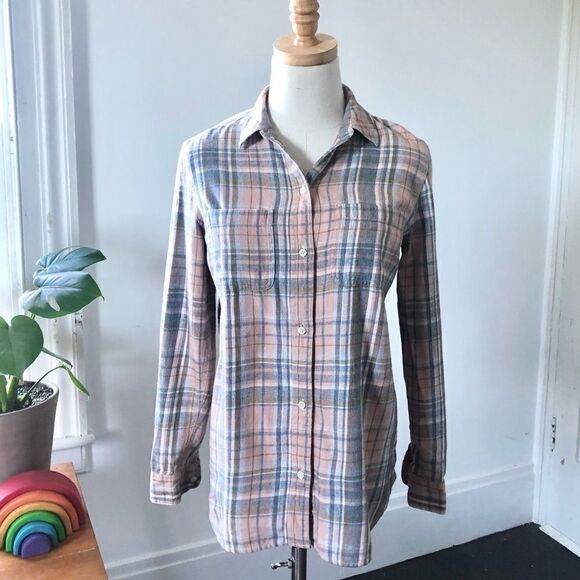 Madewell 100% Cotton Pink Grey Flannel Button Front XS - Picture 2 of 7
